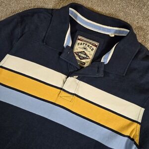 FAT FACE Polo Shirt Large Blue Striled Mens Regular 100% Cotton Embroidered Logo